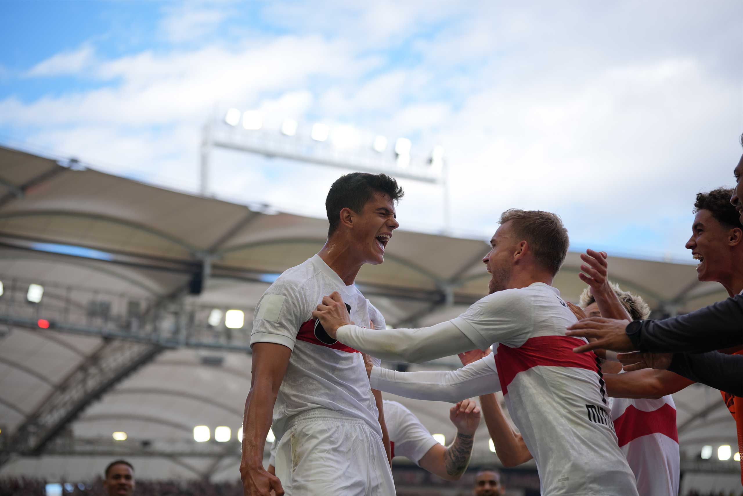 Jubelnde Spieler des Vfb Stuttgart
